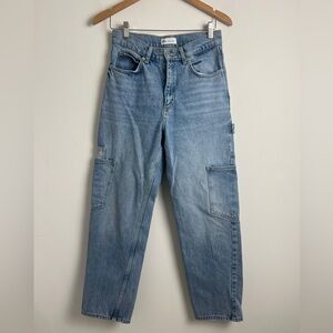 ZARA Women's Size 4 Light Blue Denim Straight Leg Cargo Carpenter Jeans